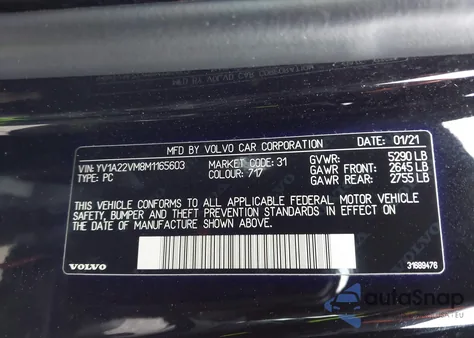 2021 Volvo V90 T6 R-Design z USA, uszkodzony, nr VIN YV1A22VM8M1165603